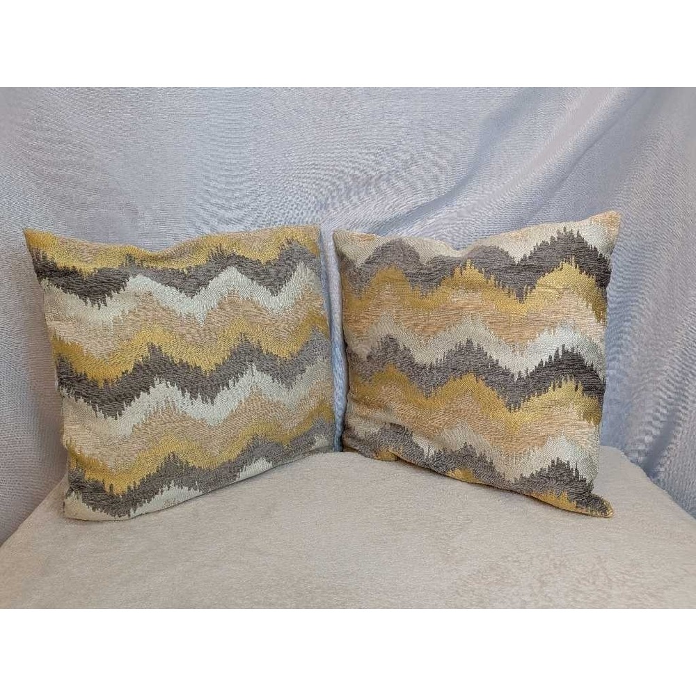 2 Chevron Zigzag Accent Throw Pillow Covers Lumbar Boho Home Decor Gold Gray
